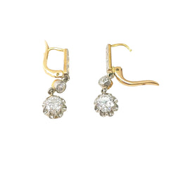 Lever-back earrings in white gold, yellow gold and diamonds
