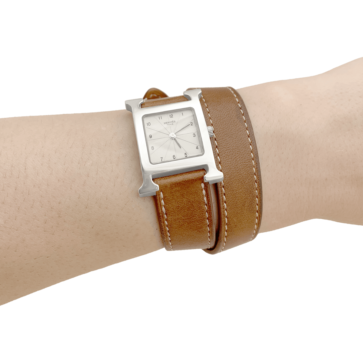 HERMÈS "Heure H" PM Watch in Steel and Leather