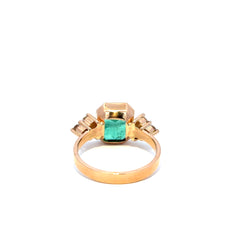 Trilogy Ring in Yellow Gold, Emerald, and Diamonds