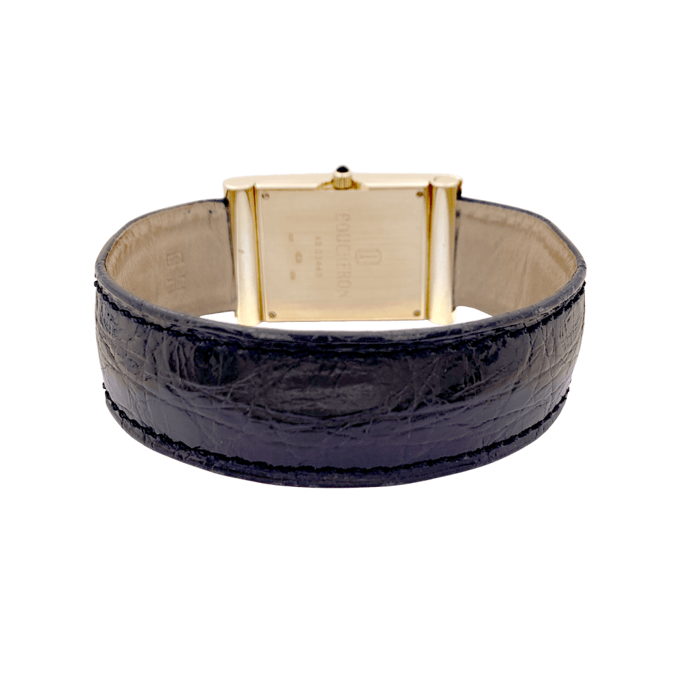 Montre Boucheron, "Reflet", or jaune, cuir.