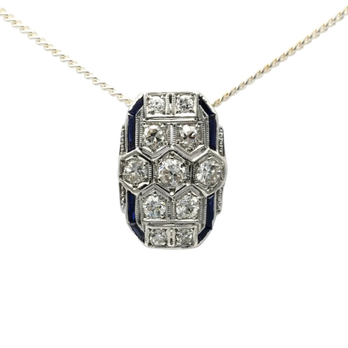 White gold pendant with sapphires and diamonds