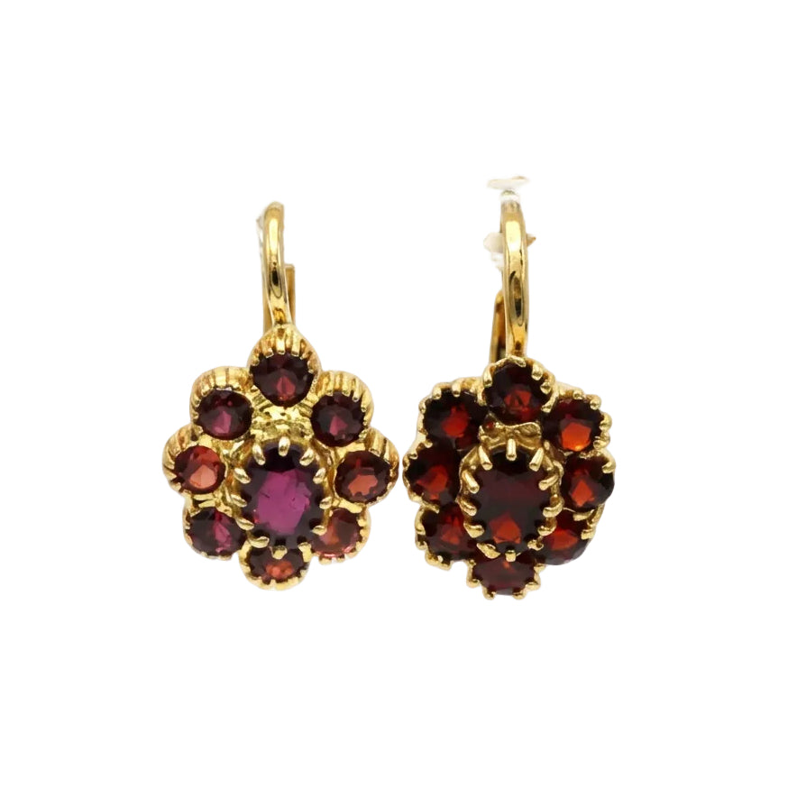 Yellow Gold and Garnet Lever-back Earrings