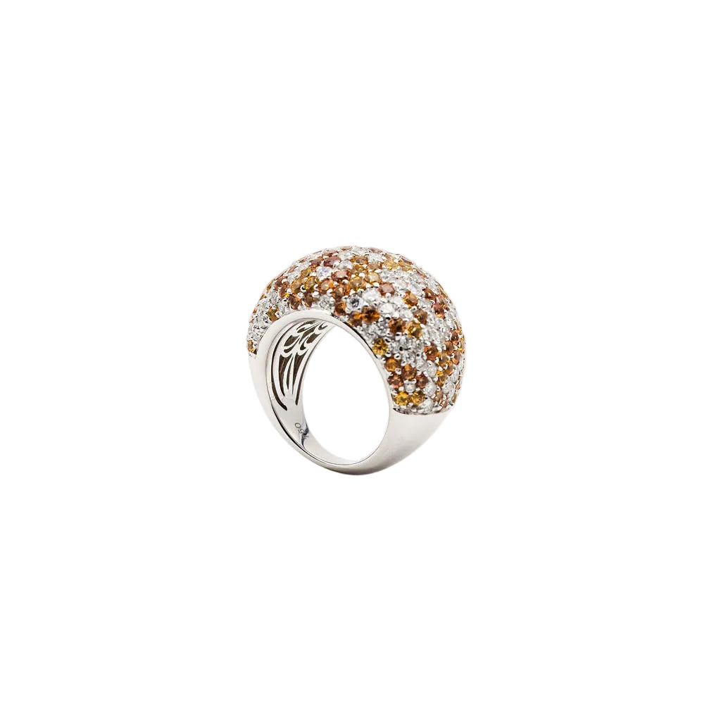 Bague Dôme en or blanc, saphirs jaunes et diamants