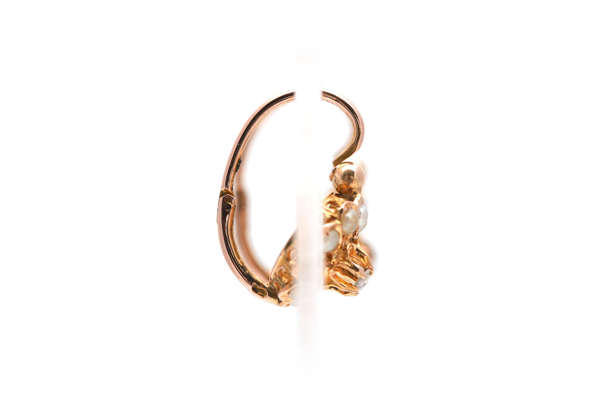 Boucles d'oreilles Dormeuses en or jaune, perles et diamants