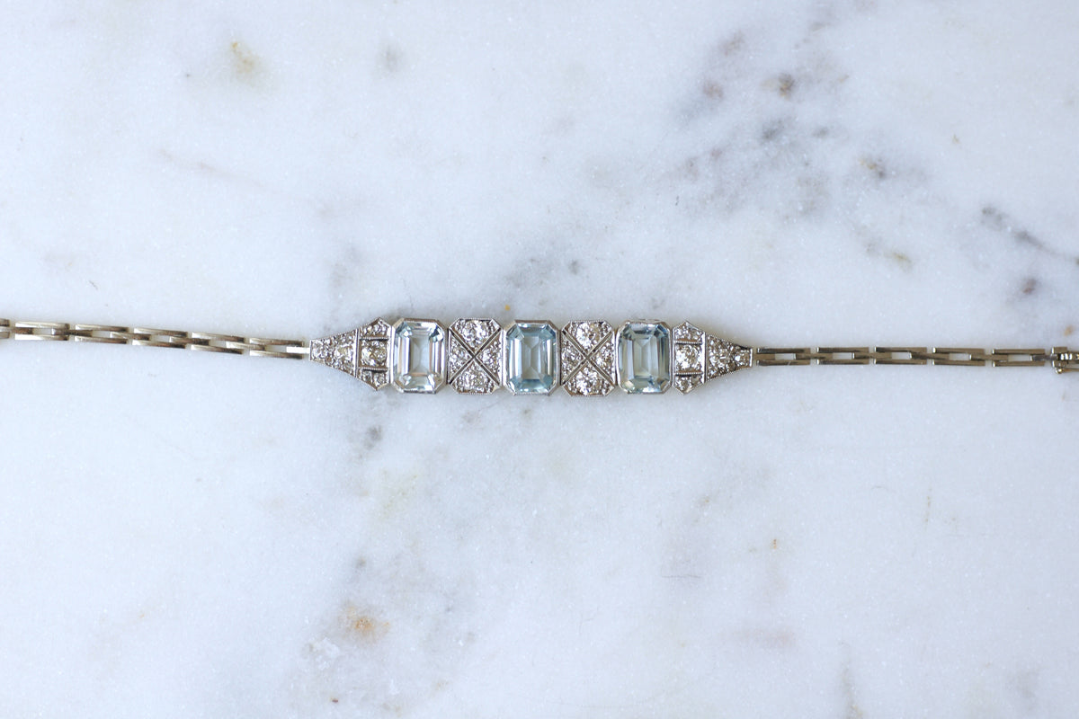 Bracelet en or blanc, aigues-marines et diamants