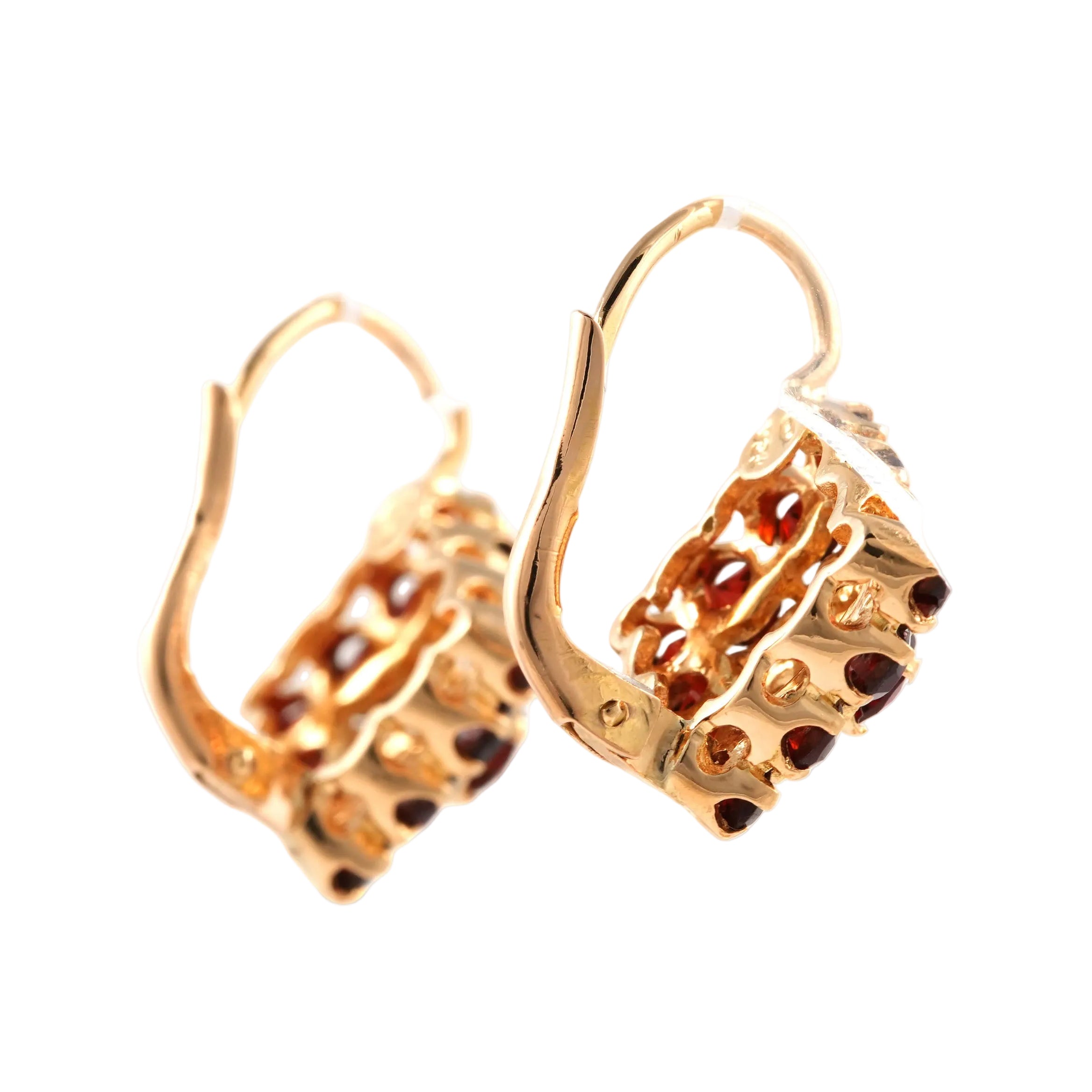 Yellow Gold and Garnet Lever-back Earrings