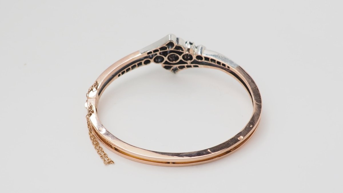 Rose Gold, Silver, and Diamond Bangle Bracelet