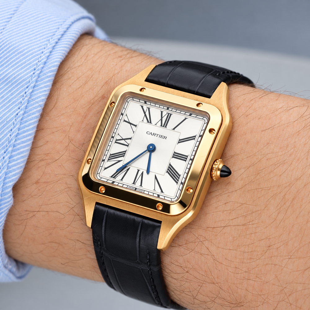 CARTIER "Santos Dumont" GM Watch in Rose gold and Leather