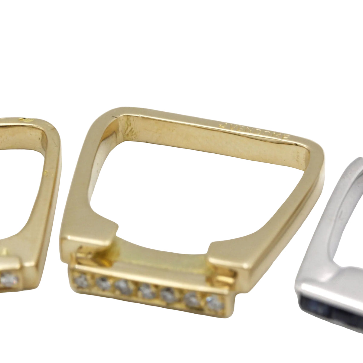 J.VENDOME Tank Rings in white gold, yellow gold, sapphires, and diamonds
