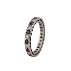 Wedding band ring in white gold with Ruby and Diamonds