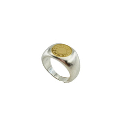 HERMÈS "Clou de selle" Signet ring in Silver and Yellow gold