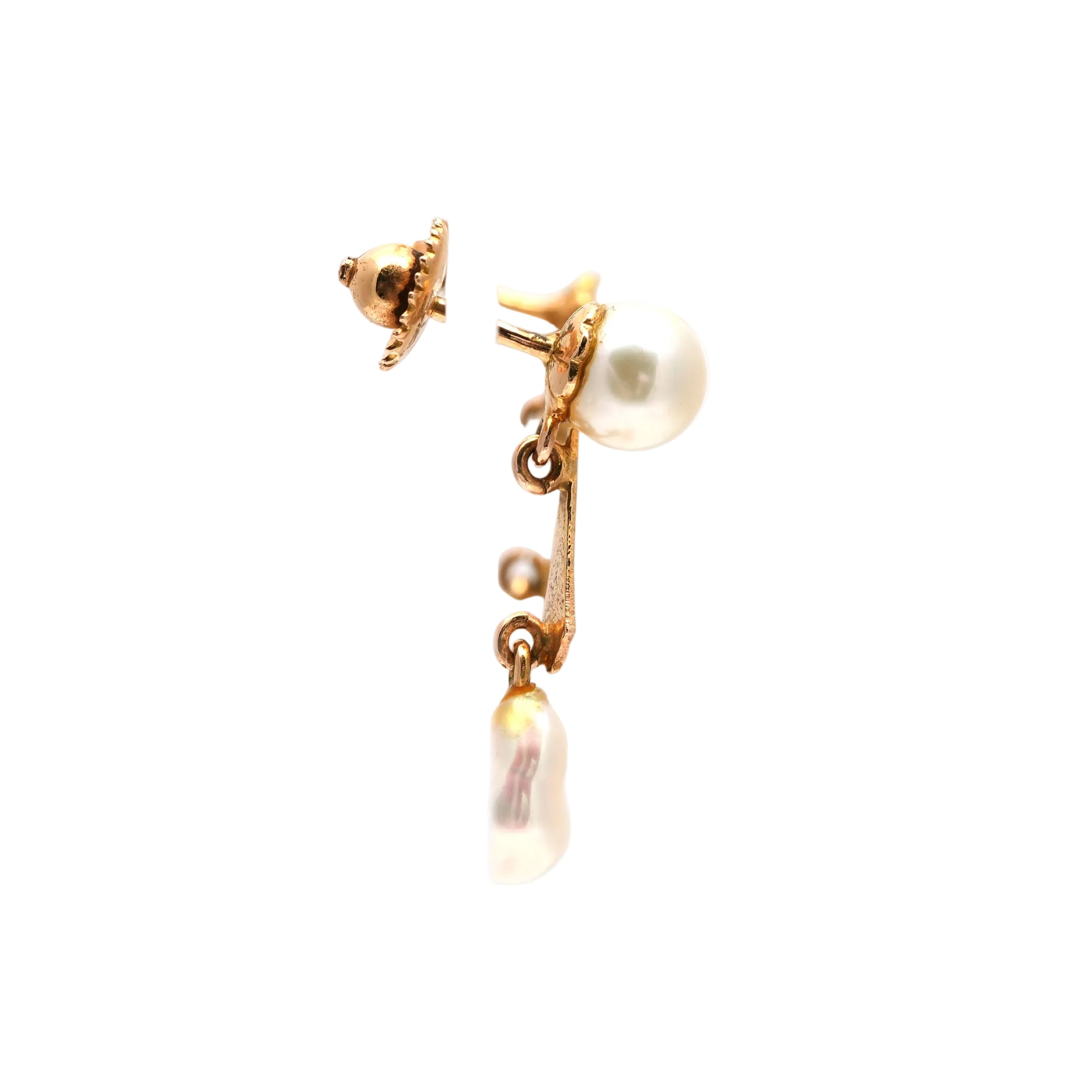 Yellow Gold and Pearl Drop Earrings