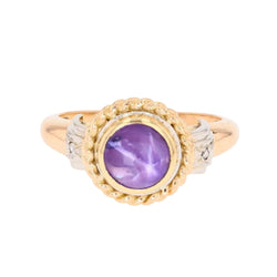 Rose gold ring with sapphire and diamonds