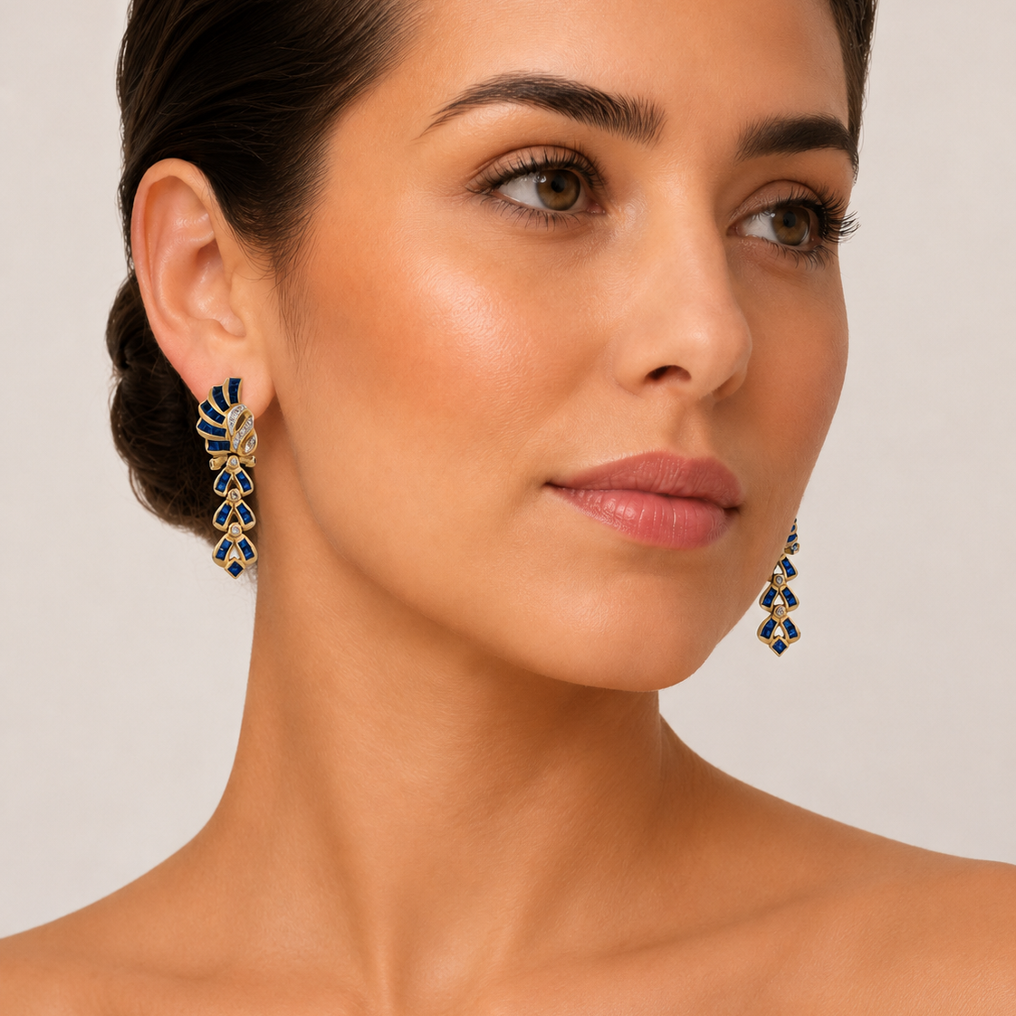 Drop Earrings in Yellow Gold, Sapphires, and Diamonds
