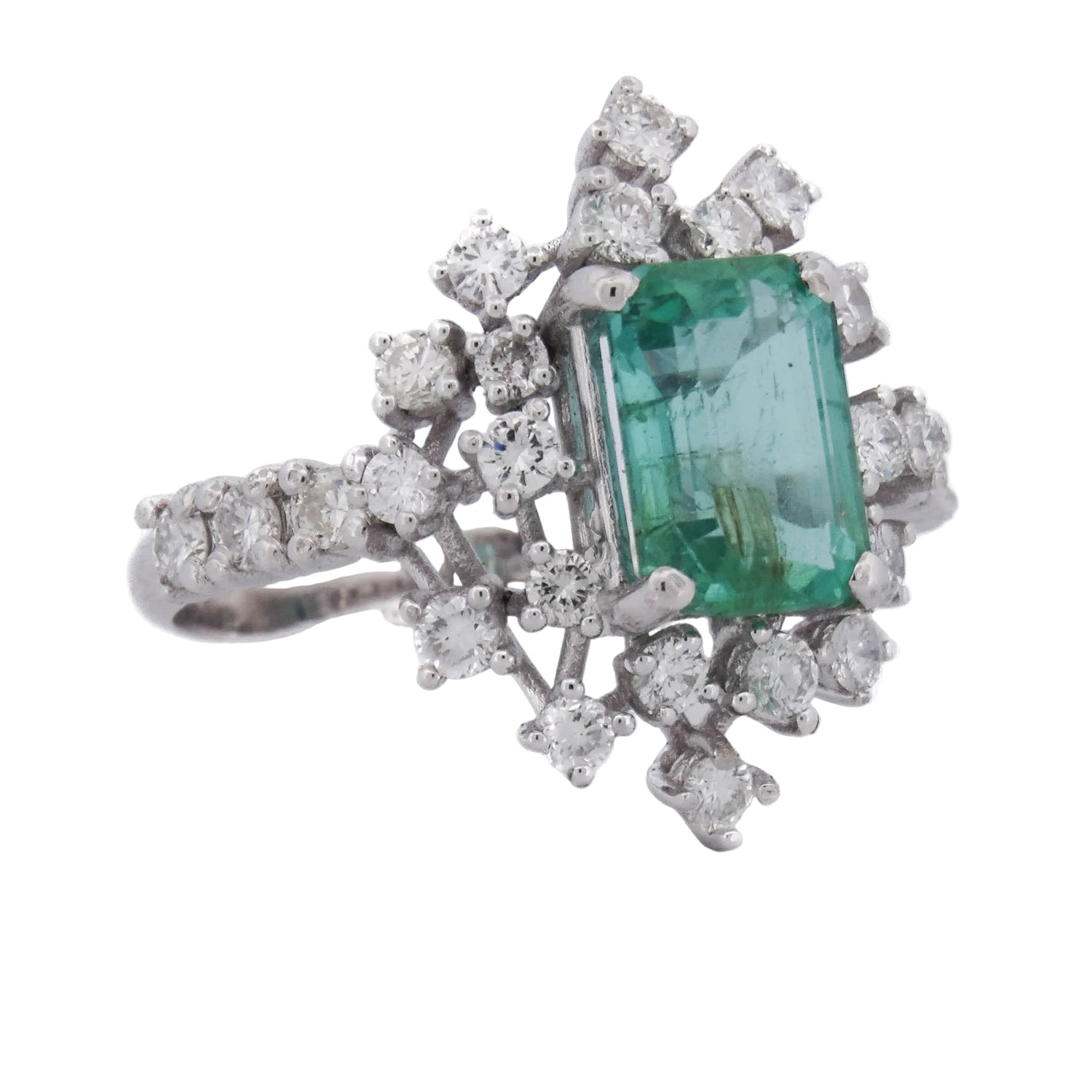 "Entourage" Ring in White Gold, Emerald, and Diamonds