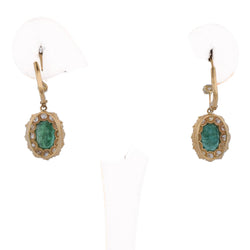 Drop Earrings in Yellow Gold, Emeralds, and Diamonds
