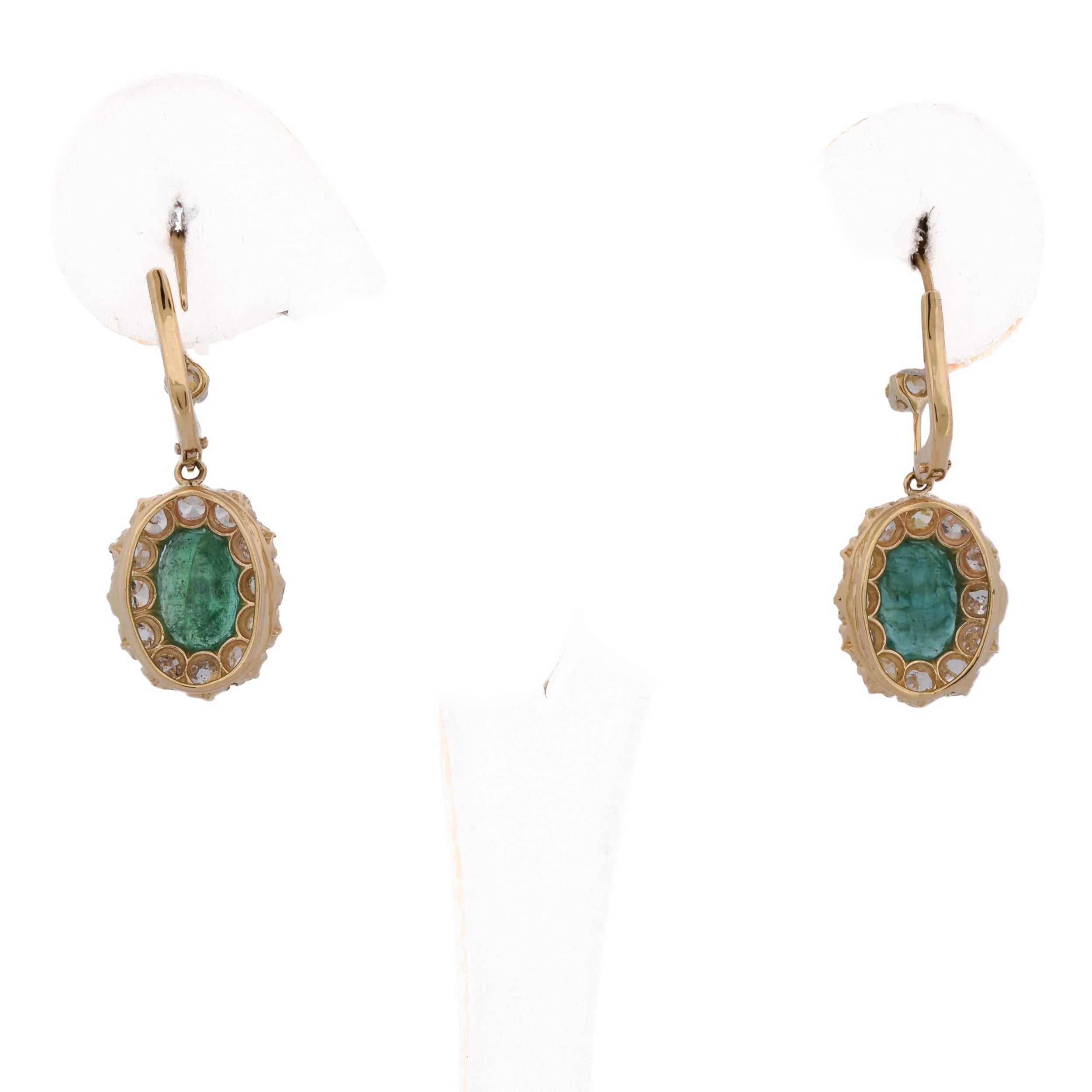 Drop Earrings in Yellow Gold, Emeralds, and Diamonds