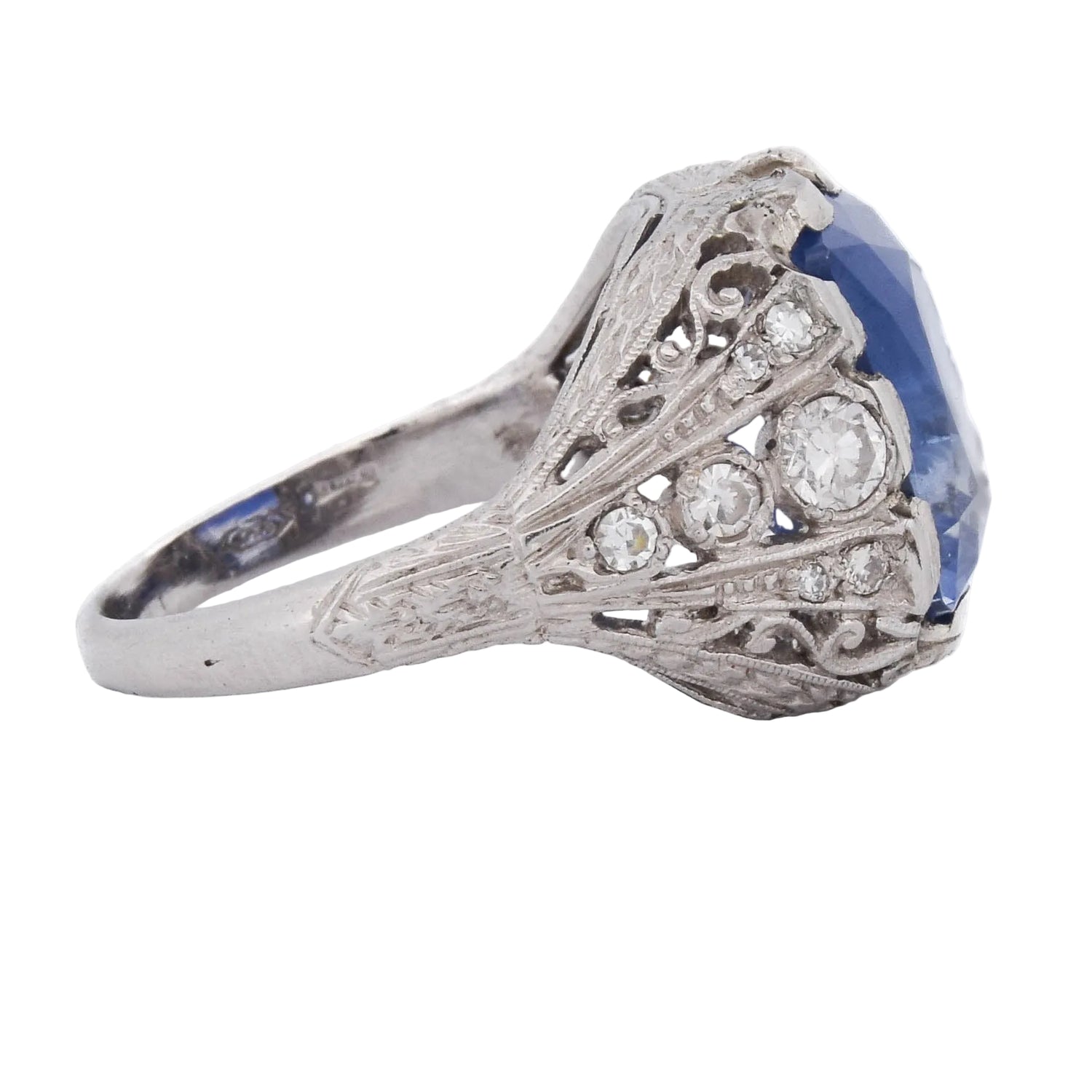 Cocktail Ring in Platinum, Sapphire, and Diamonds