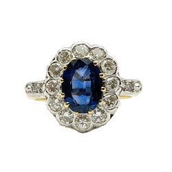 Marguerite Ring in White Gold, Yellow Gold, Sapphire, and Diamonds