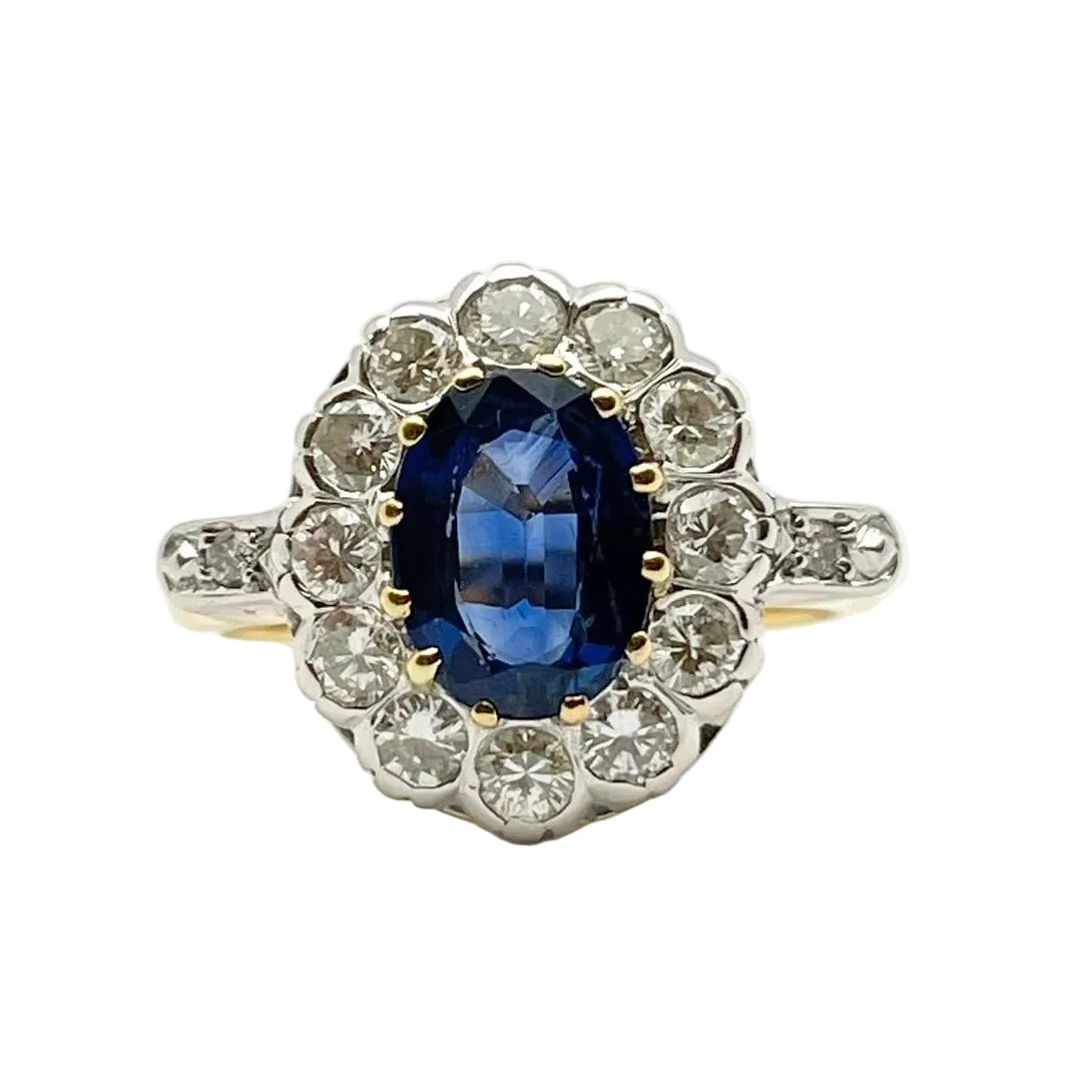 Marguerite Ring in White Gold, Yellow Gold, Sapphire, and Diamonds