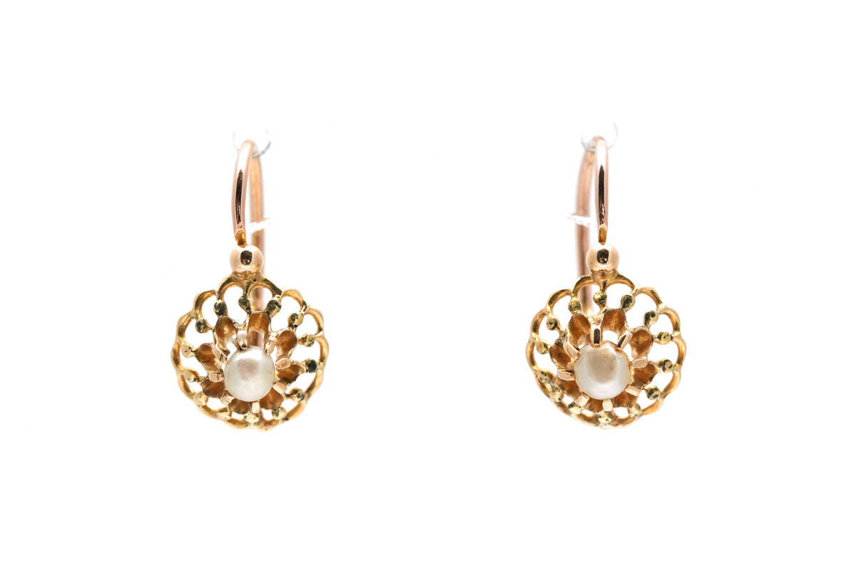 Boucles d'oreilles Dormeuses en or jaune et perles