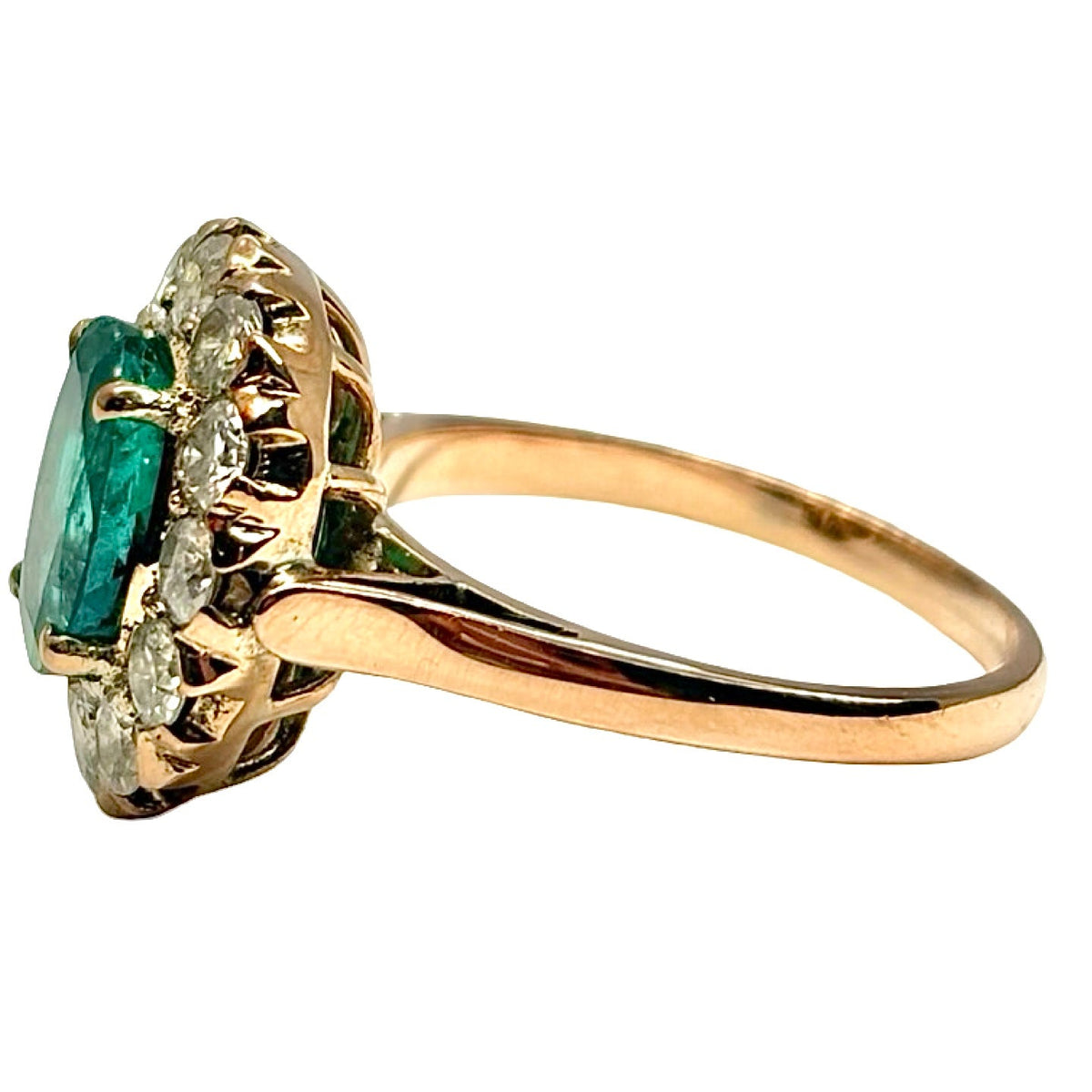 Marguerite Ring in Rose Gold, Emerald, and Diamonds