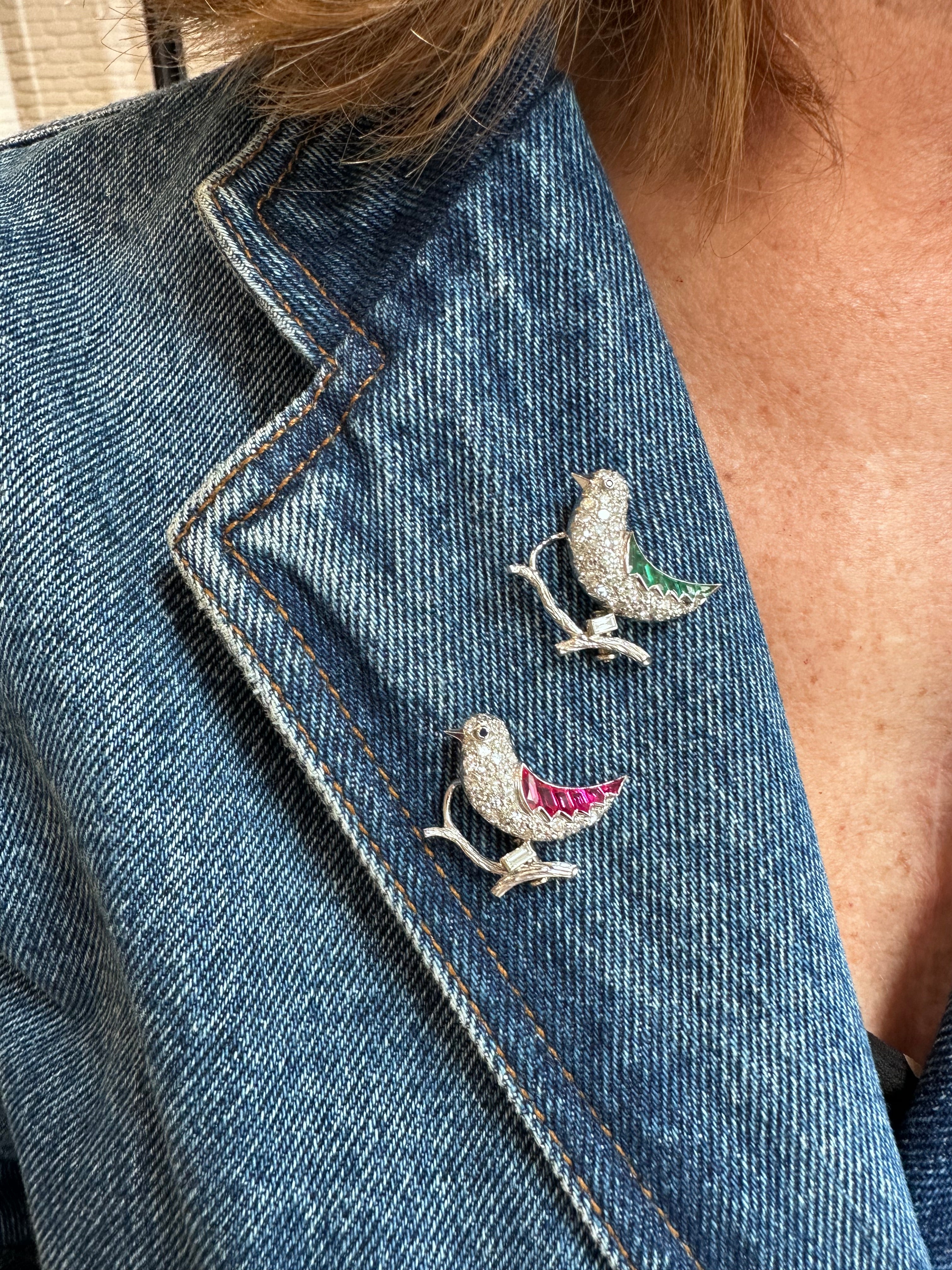 Two "Bird" Brooches in White gold and Platinum