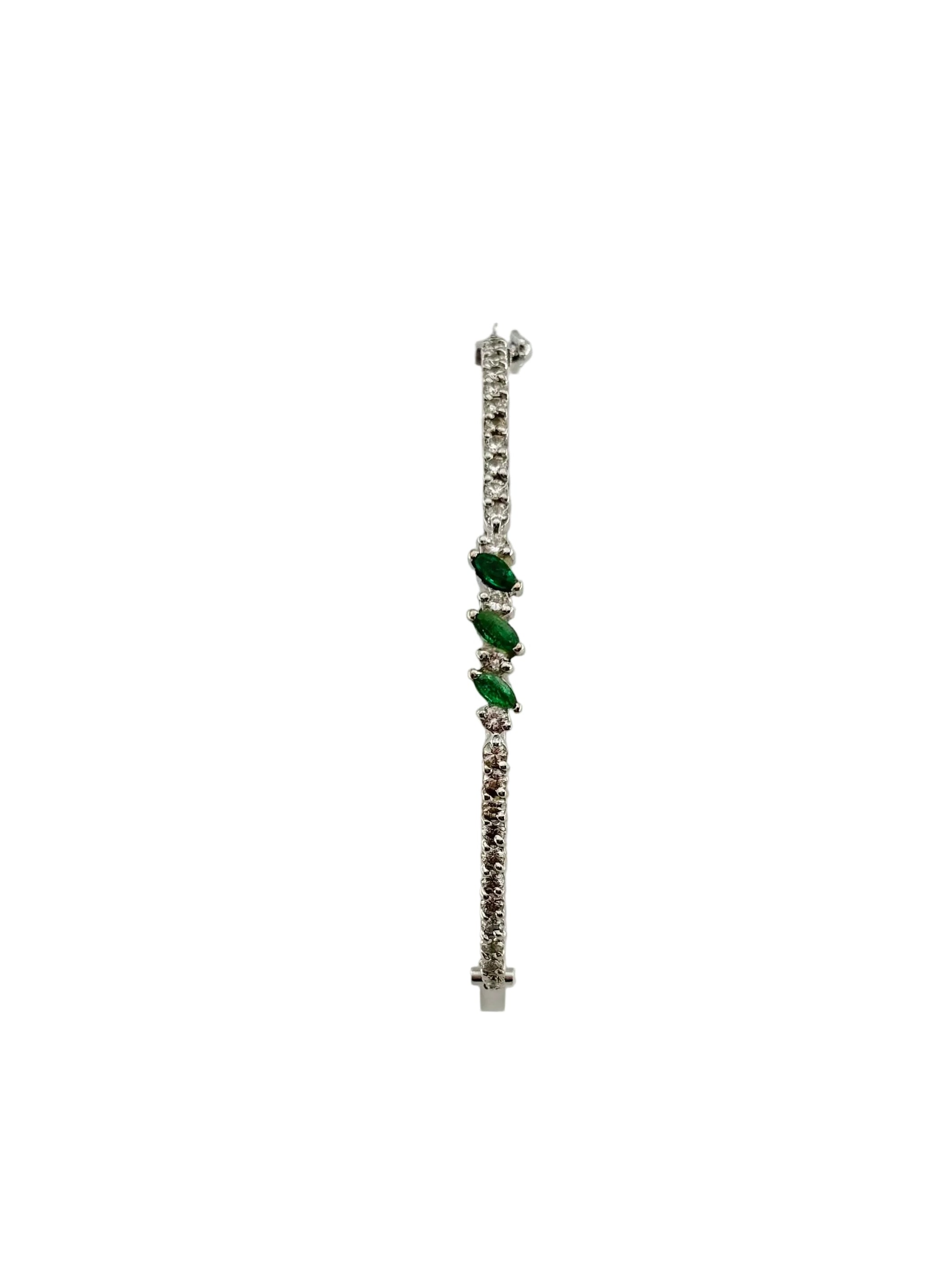 White Gold Bangle Bracelet with Emeralds and Diamonds
