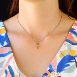 Yellow gold pendant with emerald and citrine