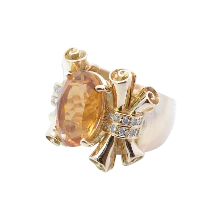 Cocktail Ring in Yellow Gold, Citrine, and Diamonds