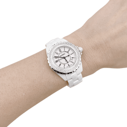 Watch Chanel, "J12", ceramic white and diamonds.