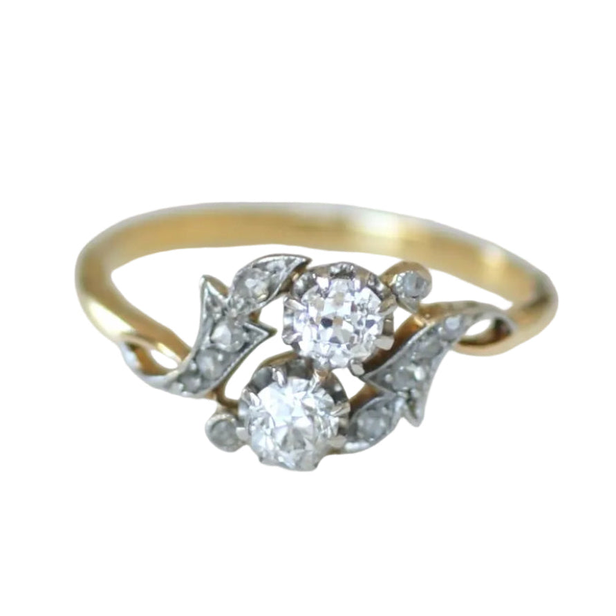 Bague Toi & Moi en or jaune, platine et diamants