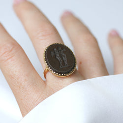 Antique Jasper Intaglio Ring Featuring Cupid and Psyche on Yellow gold