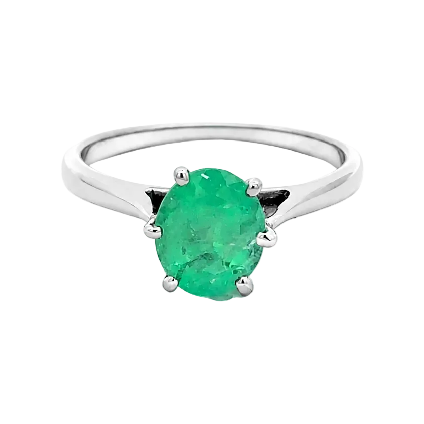 White Gold and Emerald Solitaire Ring