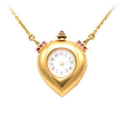 Yellow Gold Necklace with Watch, Ruby, and Diamonds