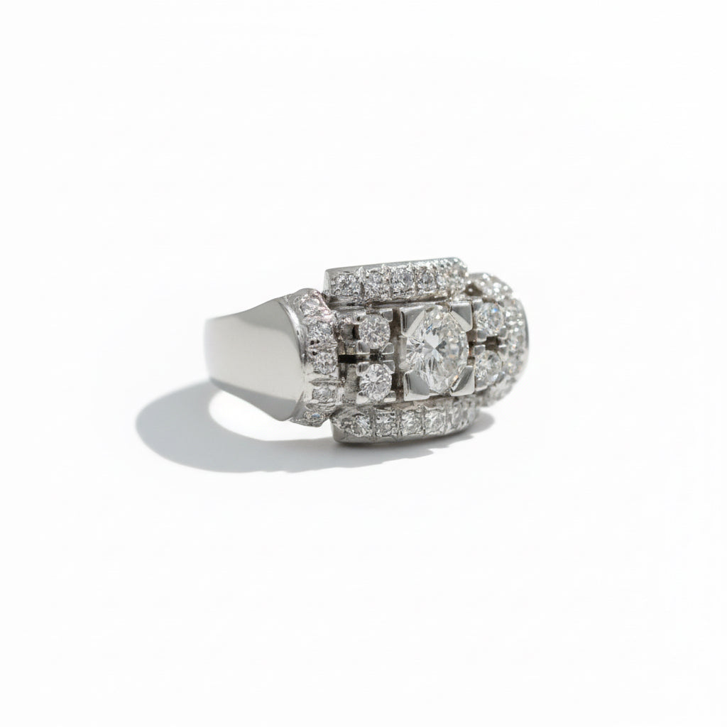Ring Art Deco in white gold and diamonds