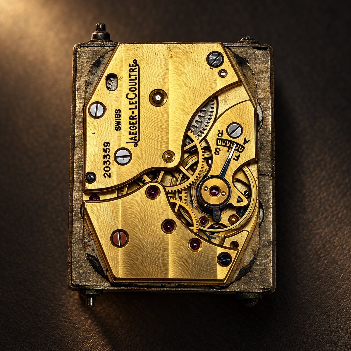 JAEGER LECOULTRE "Reverso Vintage" watch in white gold, yellow gold, and leather