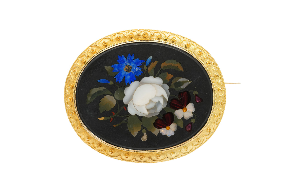 Broche Épingle en or jaune, jaspe, lapis-lazuli, nacre et opale