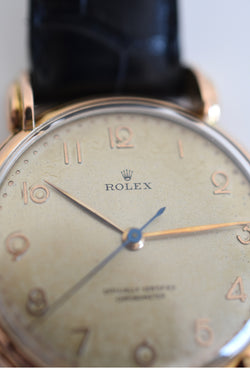 ROLEX "Chronometer" watch in rose gold, steel, and leather