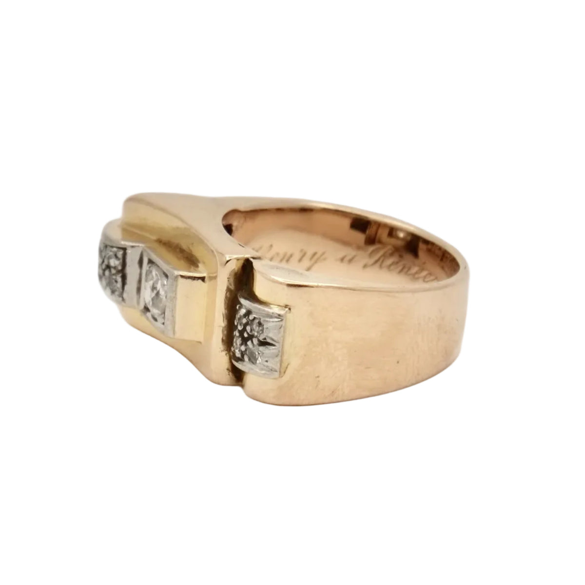 Bague tank or rose asymétrique