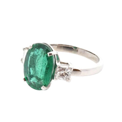 Trilogy Ring in Platinum, Emerald, and Diamonds