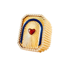 MARIE LICHTENBERG "Heart Mini Scap" Cocktail Ring in yellow gold, Enamel, and Diamonds