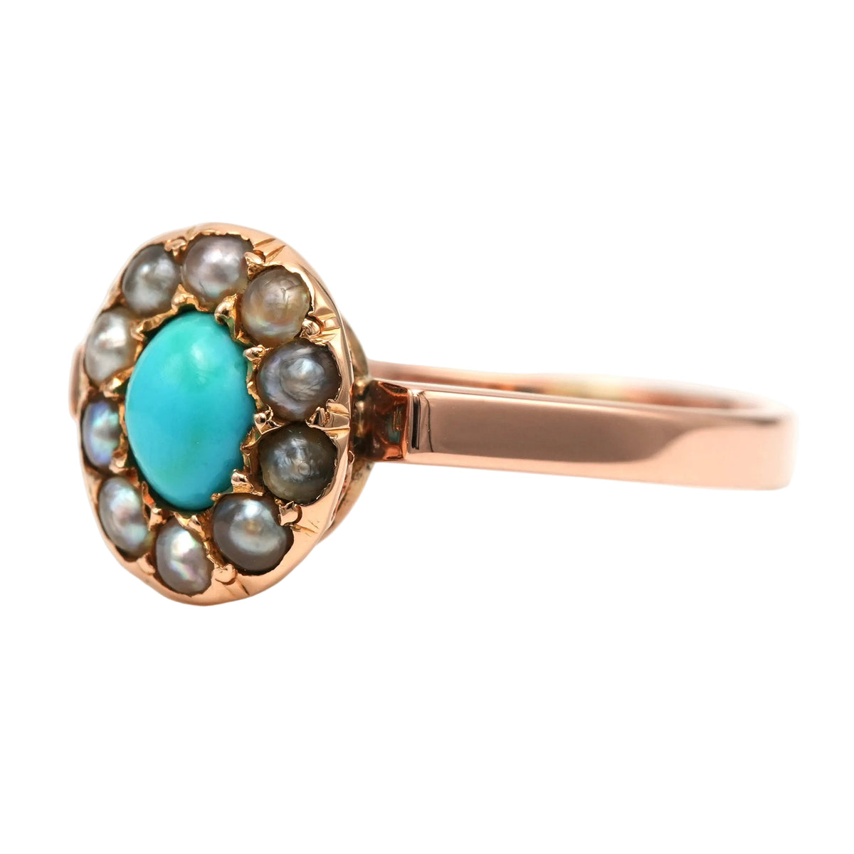 "Entourage" Ring in Yellow Gold, Pearls, and Turquoise