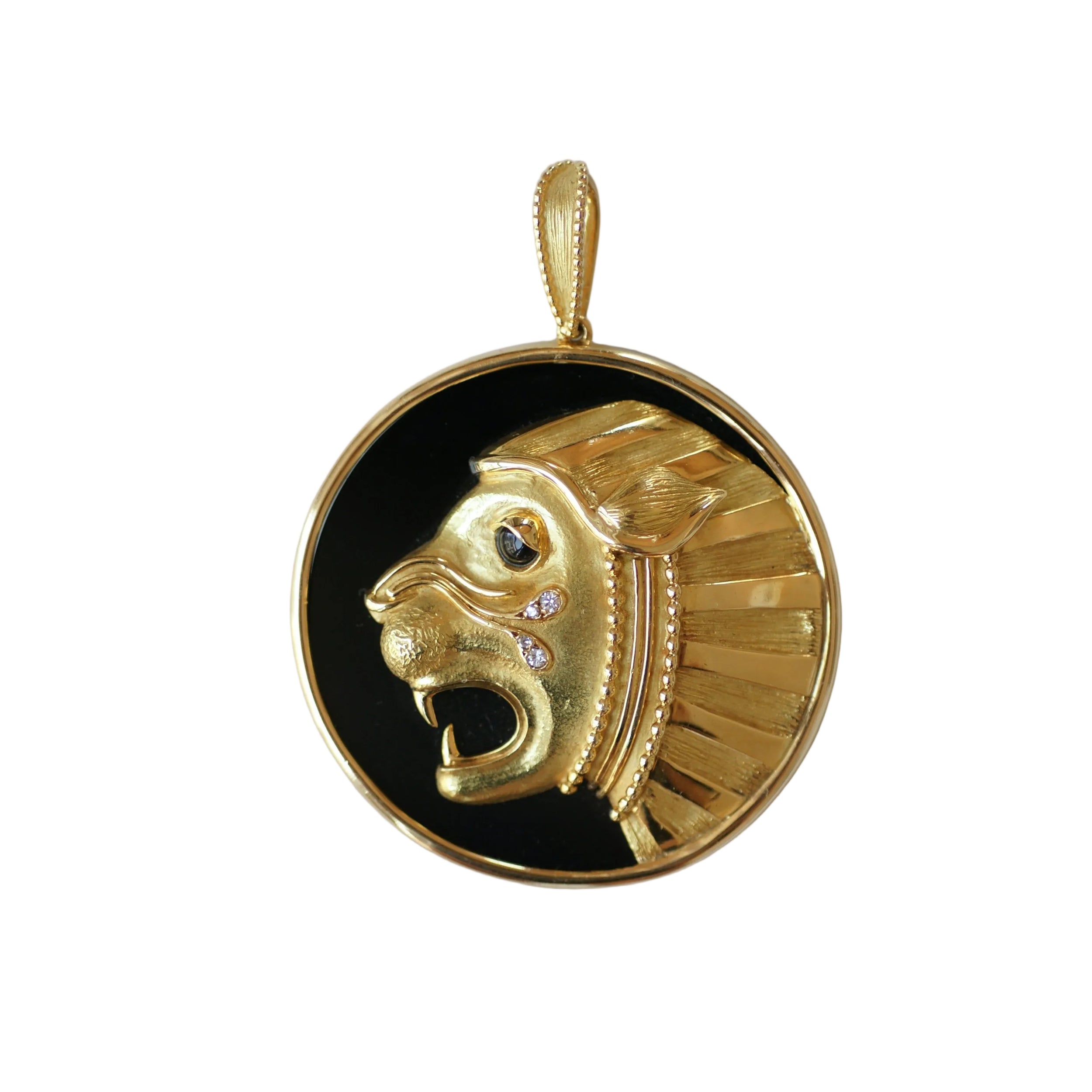 Pendentif JEAN & PIERRE BELLIN en or jaune, onyx et diamants