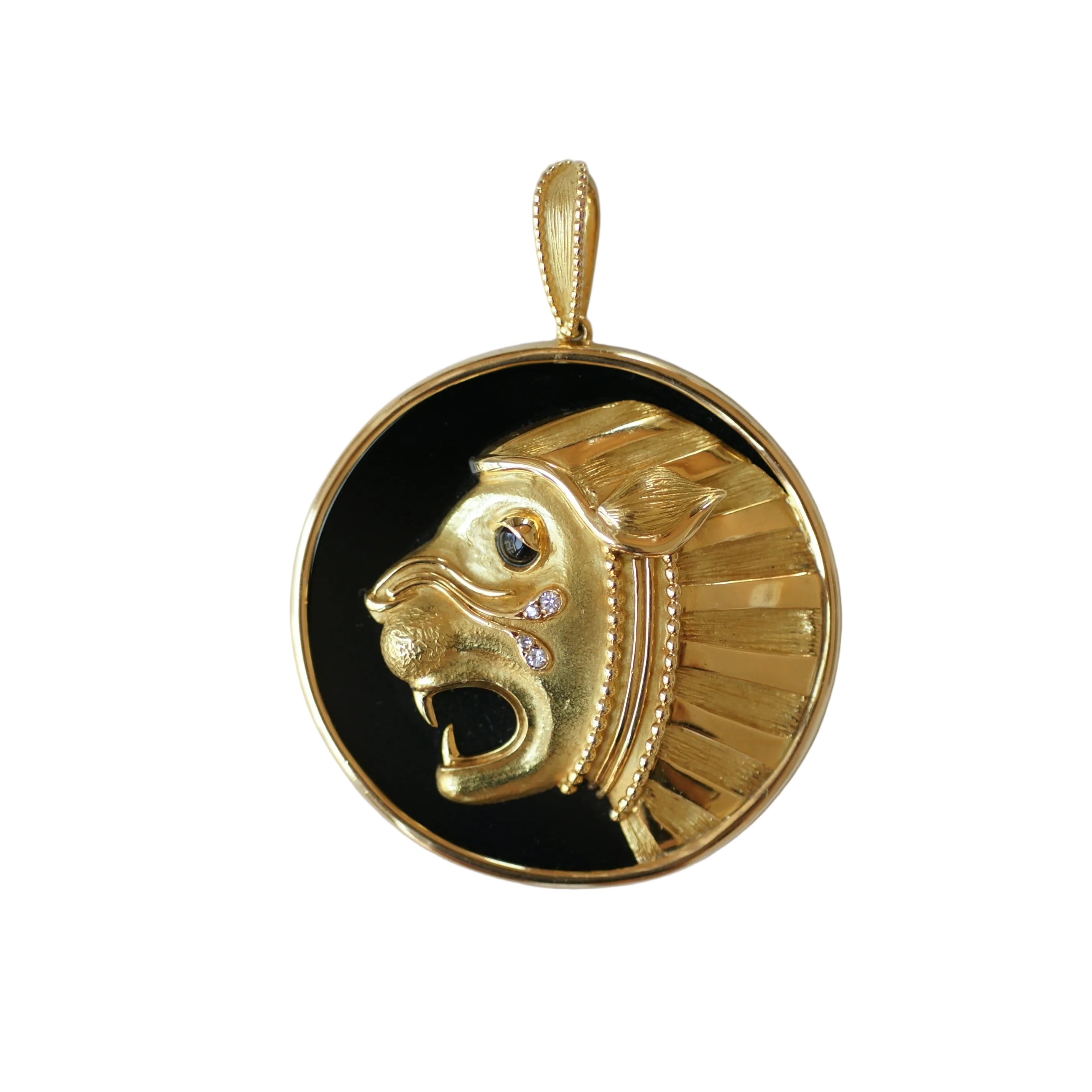 Pendentif JEAN & PIERRE BELLIN en or jaune, onyx et diamants