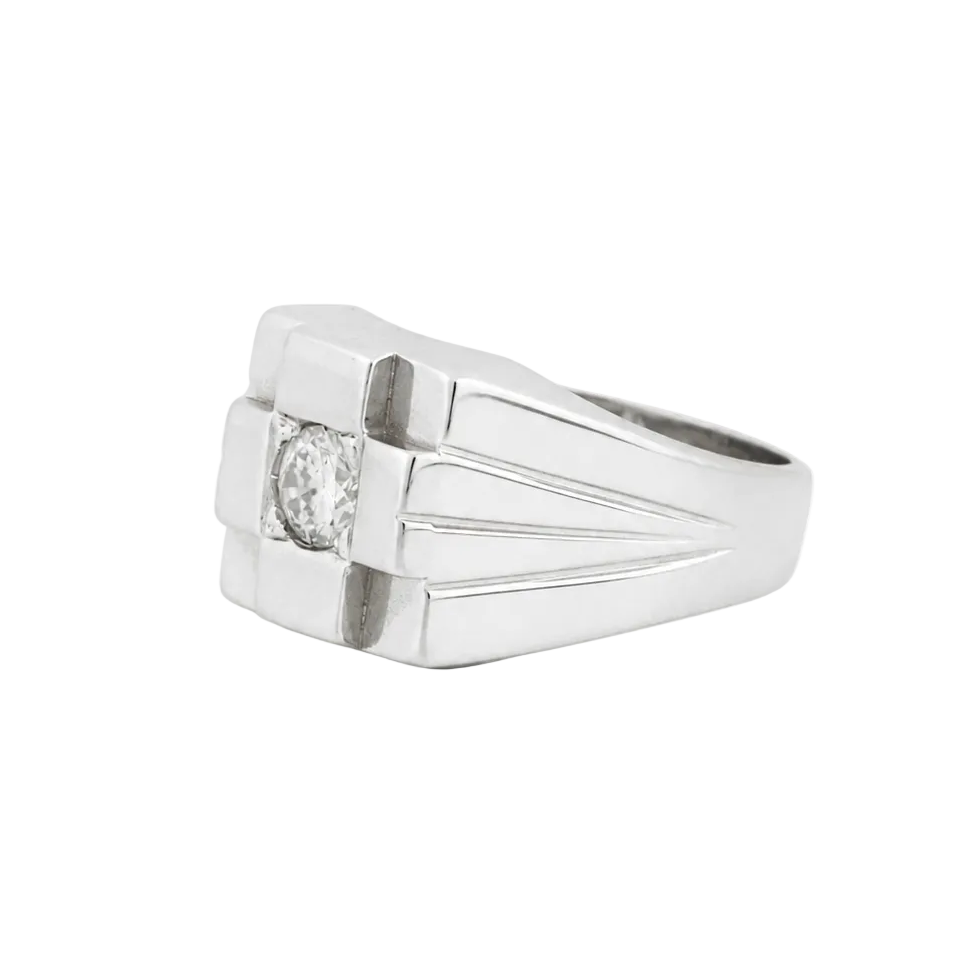 White Gold and Diamond Signet Ring