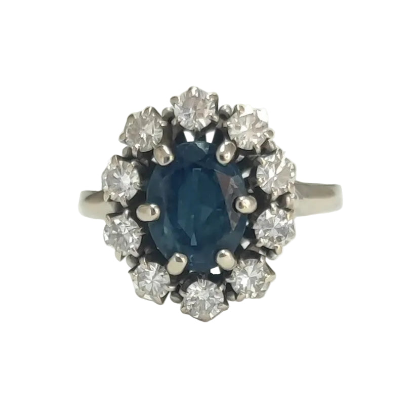 Marguerite Ring in White Gold, Sapphire, and Diamonds