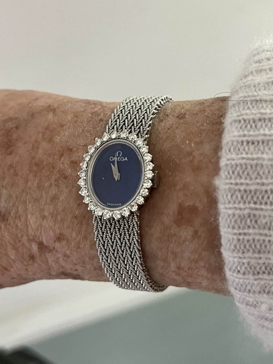 6580 - Montre dame OMEGA Or Gris Diamants Lapis Lazuli - Castafiore