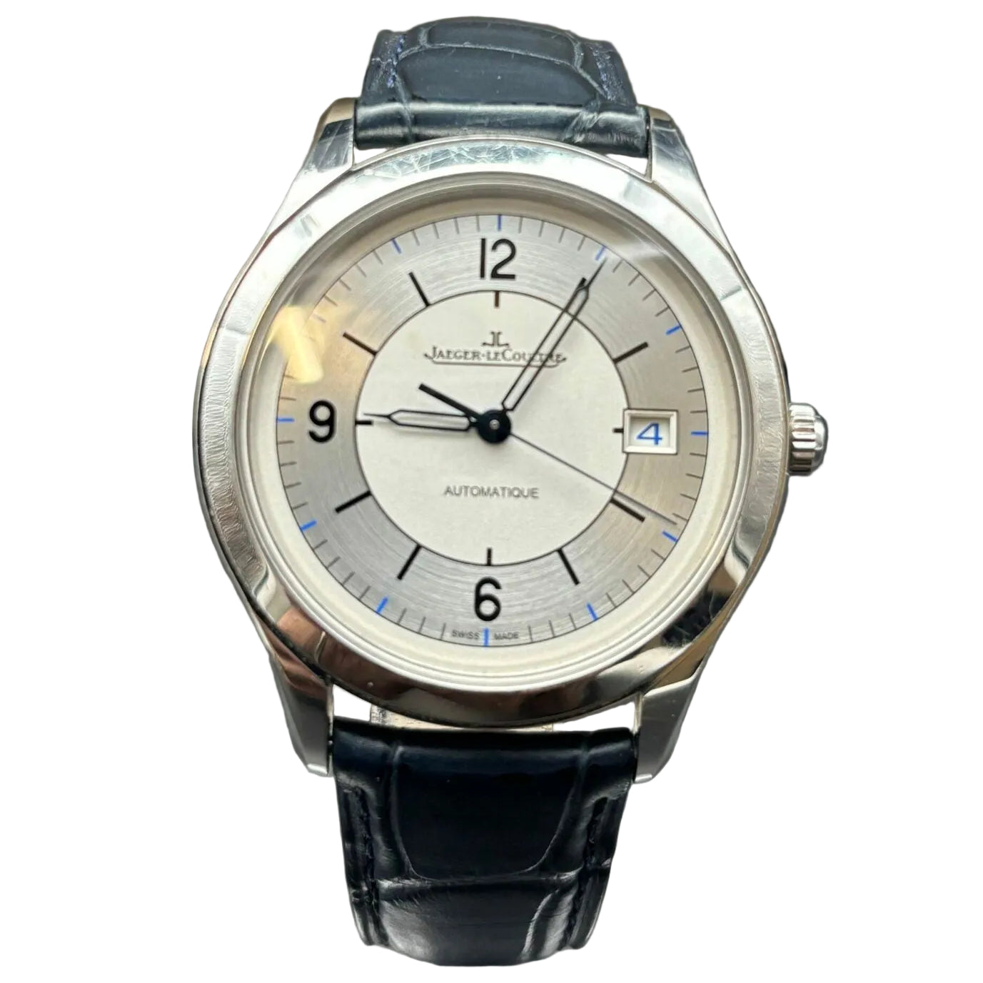 JAEGER-LECOULTRE "Master Control Date" Watch in Steel, Silver, and Leather