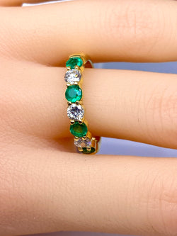 Yellow Gold Wedding Band with Emeralds and Diamonds